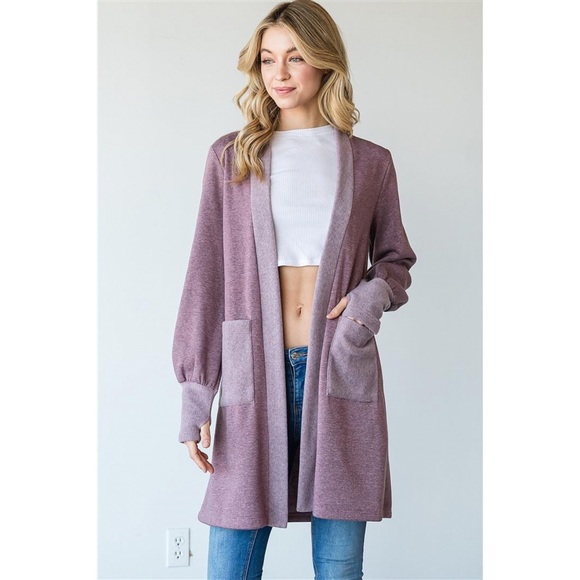 RESTOCK MUST HAVE ATHLEISURE 🪷 Mauve Soft Cardigan Duster with Thumbholes - Picture 3 of 6